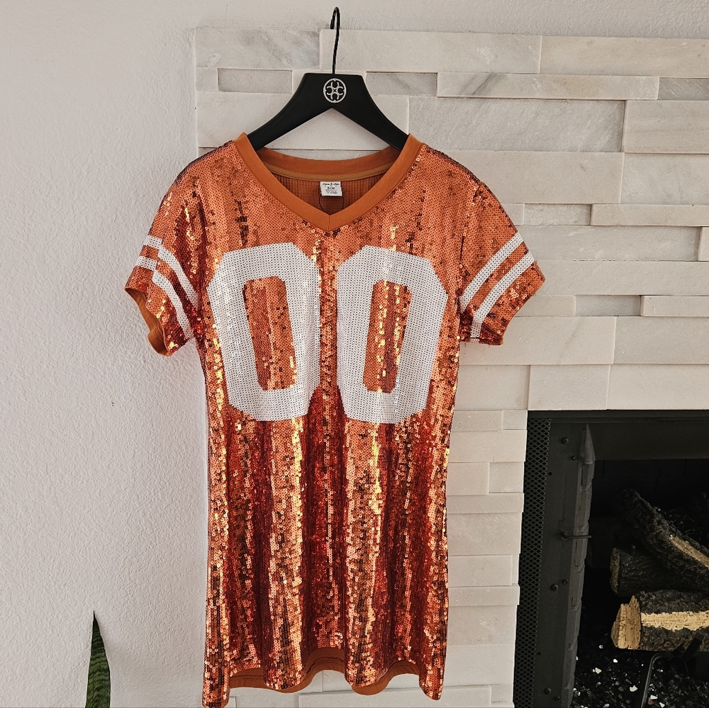 Sequin Burnt Orange Jersey Sequin Dress Overzise Size S/M Game Day